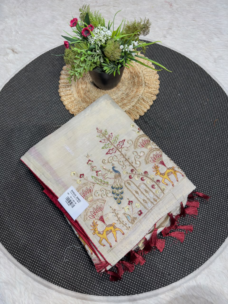 SHAGUN FASHION Luxury Designer Tissue Chanderi Silk Saree with Heavy Embroidery & Sequin Work
