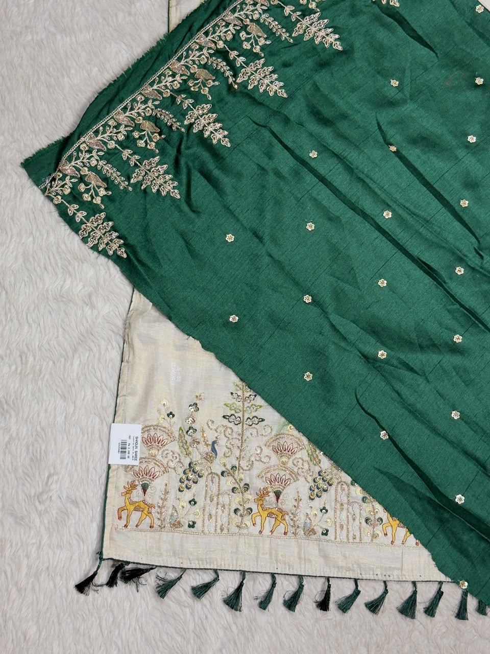 SHAGUN FASHION Luxury Designer Tissue Chanderi Silk Saree with Heavy Embroidery & Sequin Work