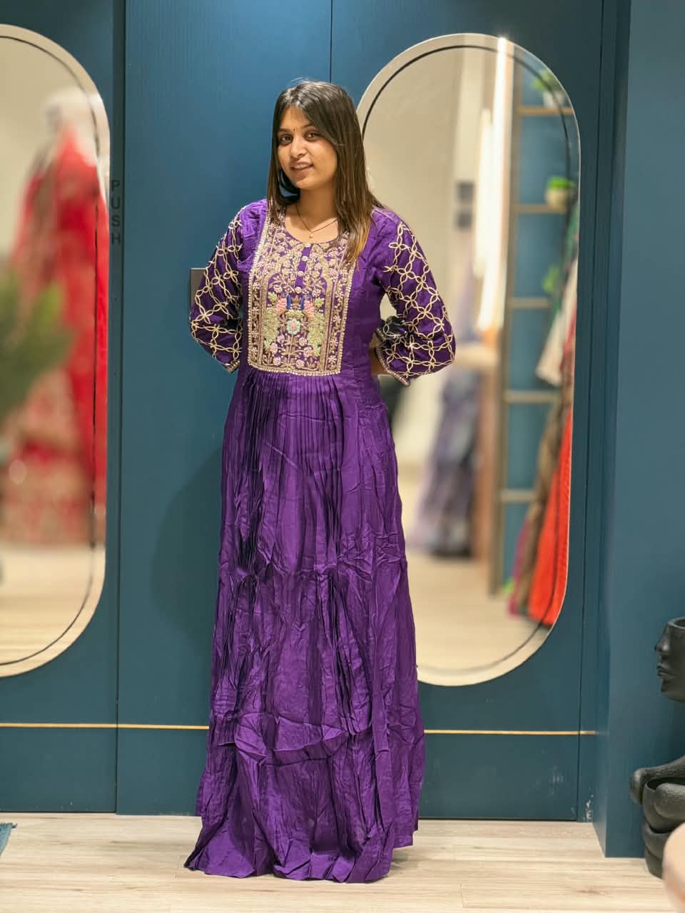 SHAGUN FASHION Designer Heavy Handwork & Peacock Embroidered Anarkali Gown Suit Set