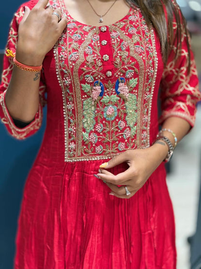 SHAGUN FASHION Designer Heavy Handwork & Peacock Embroidered Anarkali Gown Suit Set
