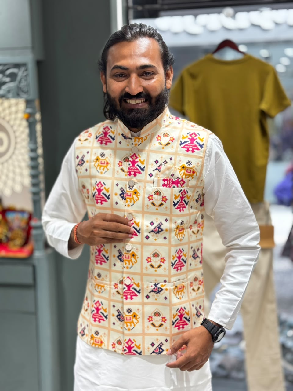 SHAGUN FASHION Premium Men's Patola Print Modi Jacket – Traditional Ethnic Sadri Waistcoat Collection for zankhi.in