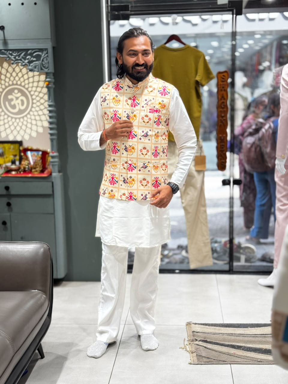 SHAGUN FASHION Premium Men's Traditional Patola Print Nehru Jacket & Kurta Pyjama Set