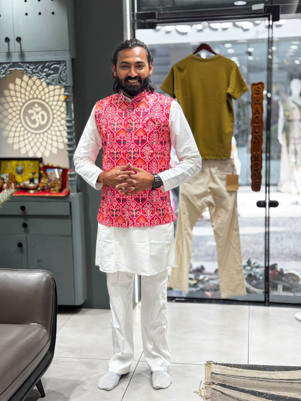 SHAGUN FASHION Premium Men's Traditional Patola Print Nehru Jacket & Kurta Pyjama Set