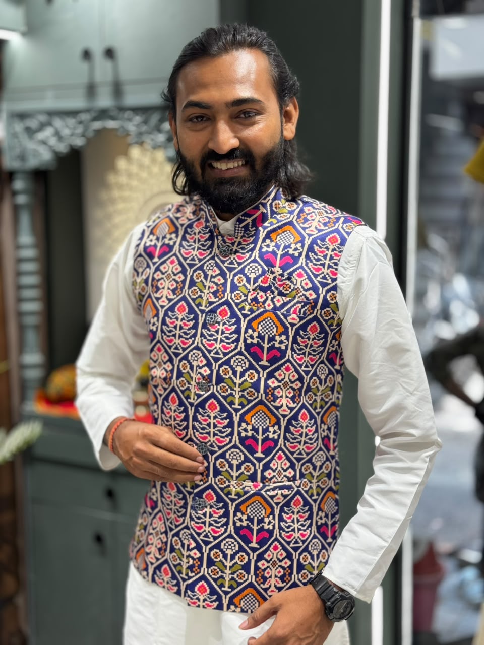 SHAGUN FASHION Premium Men's Patola Print Modi Jacket – Traditional Ethnic Sadri Waistcoat Collection for zankhi.in