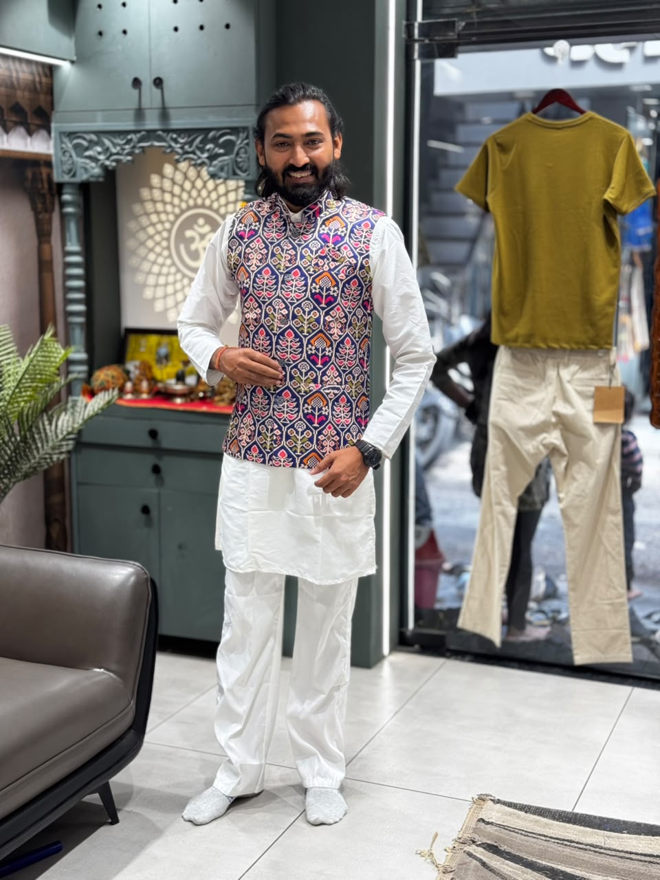 SHAGUN FASHION Premium Men's Traditional Patola Print Nehru Jacket & Kurta Pyjama Set
