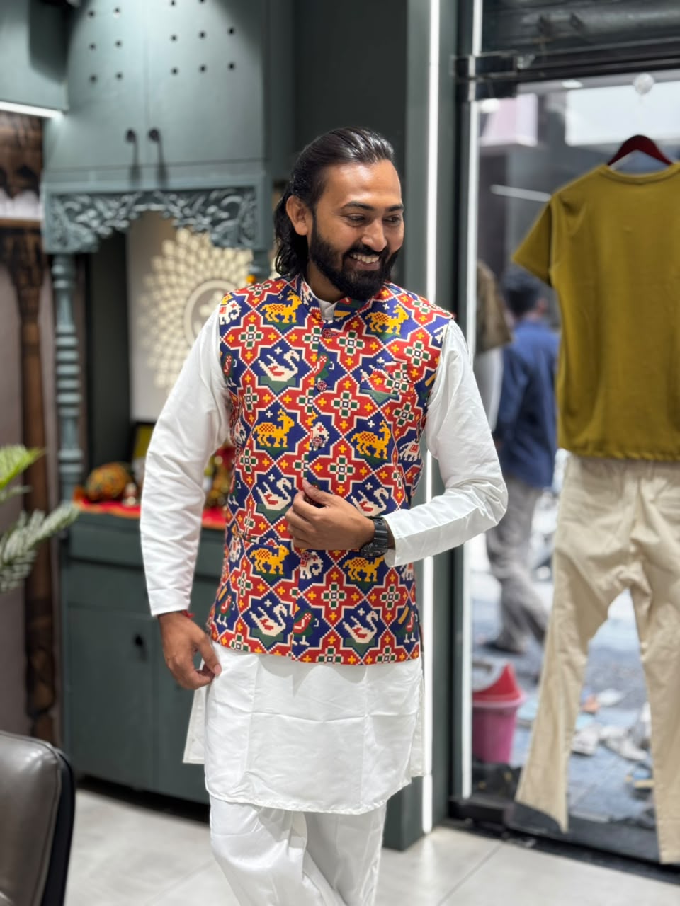 SHAGUN FASHION Premium Men's Patola Print Modi Jacket – Traditional Ethnic Sadri Waistcoat Collection for zankhi.in