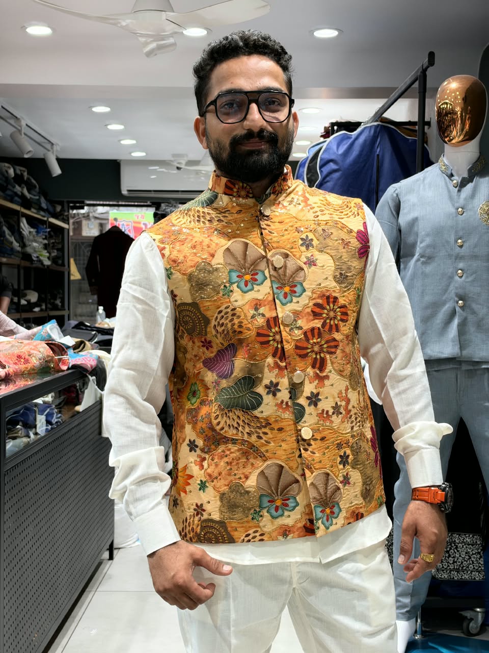 SHAGUN FASHION Premium Men's Floral Art & Patchwork Modi Jacket – Designer Ethnic Sadri Collection for zankhi.in