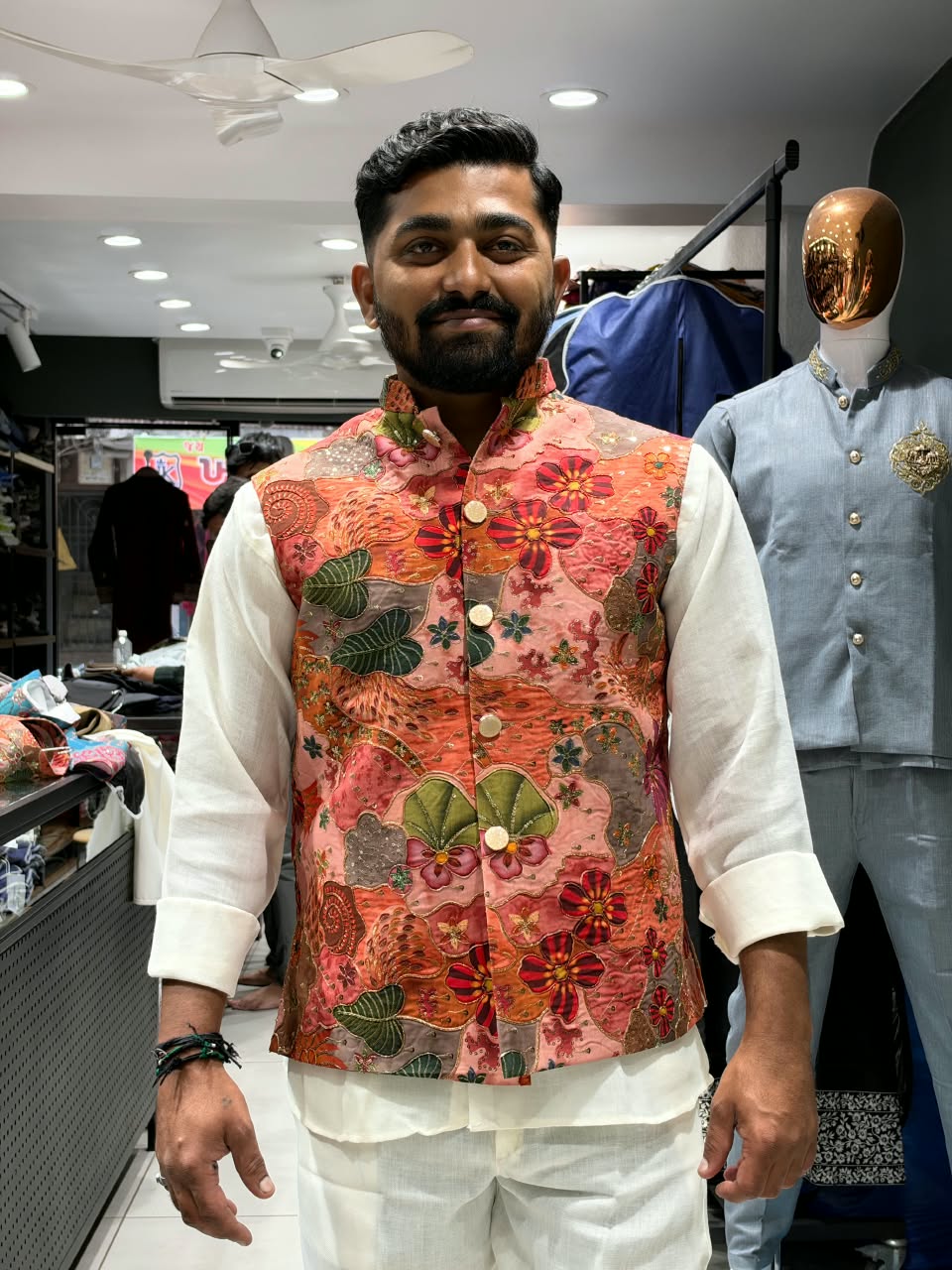 SHAGUN FASHION Premium Men's Floral Art & Patchwork Modi Jacket – Designer Ethnic Sadri Collection for zankhi.in