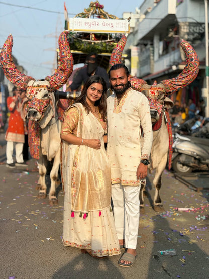 SHAGUN FASHION Premium Off-White Festival Matching Couple Set