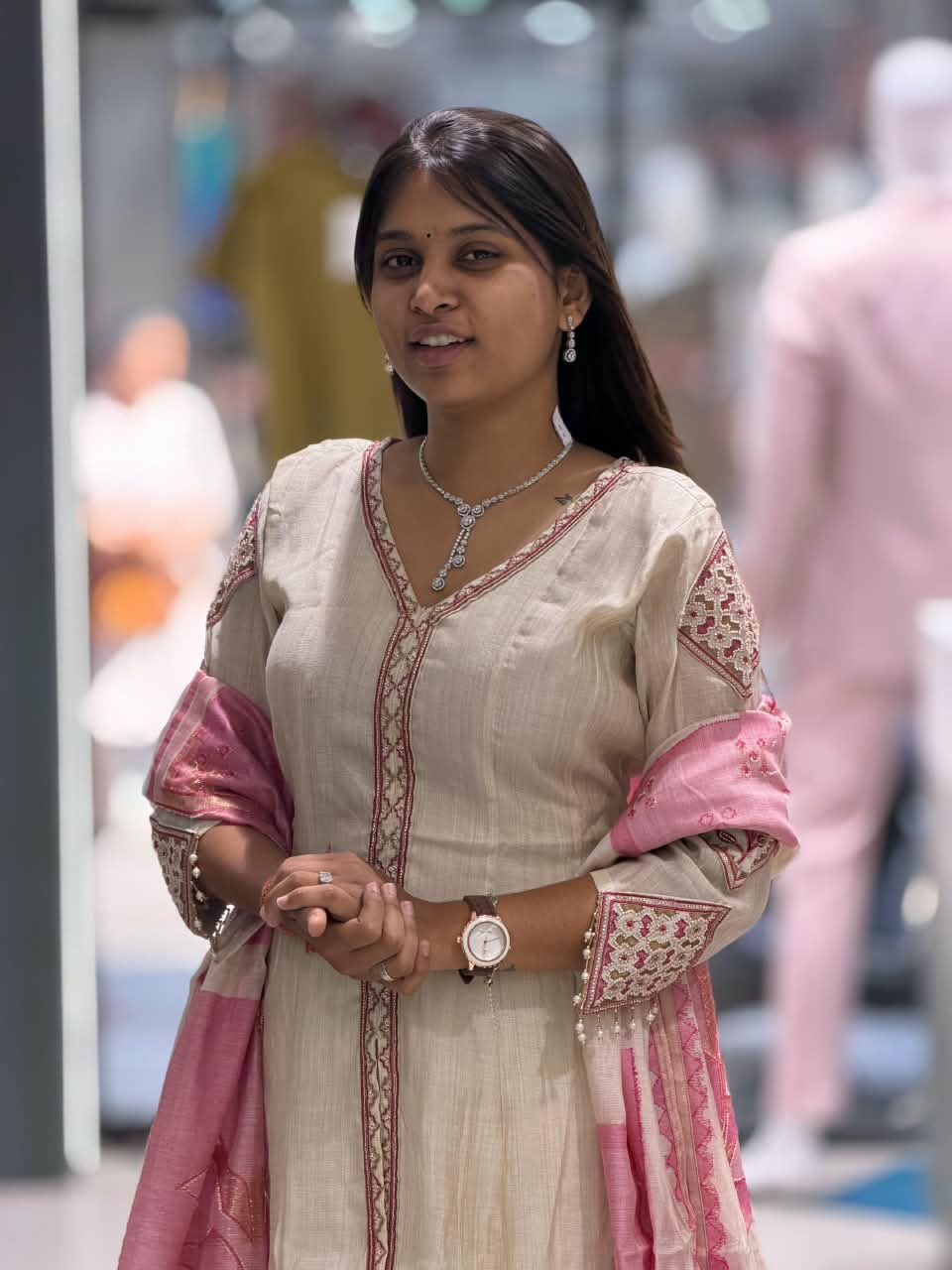 SHAGUN FASHION Premium Off-White Silk Blend Embroidered Kurti Palazzo Set with Pink Dupatta – Available Exclusively on zankhi.in