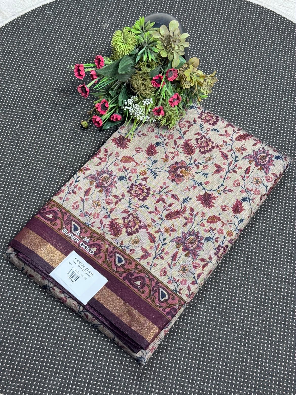SHAGUN FASHION - Super Gold Floral Print Saree with Zari Border