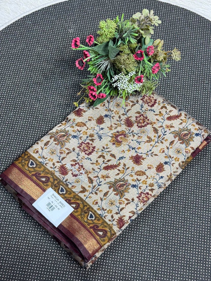 SHAGUN FASHION - Super Gold Floral Print Saree with Zari Border