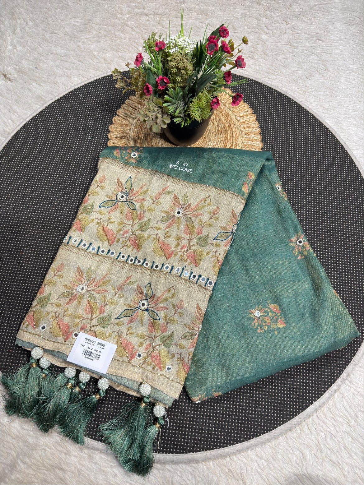 SHAGUN FASHION Premium Designer Chiffon Silk Saree with Mirror Work Pallu