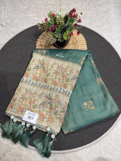 SHAGUN FASHION Premium Designer Chiffon Silk Saree with Mirror Work Pallu