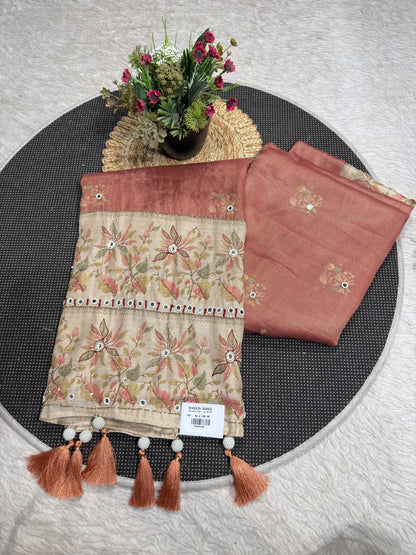 SHAGUN FASHION Premium Designer Chiffon Silk Saree with Mirror Work Pallu