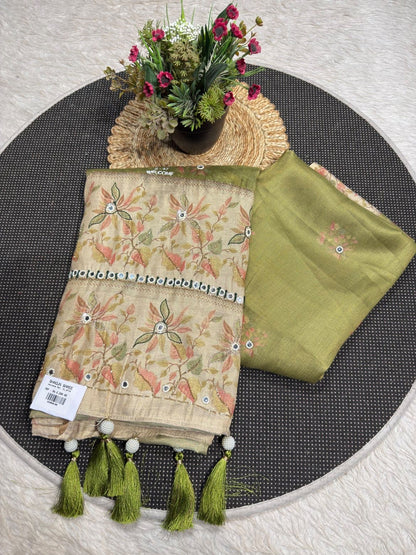 SHAGUN FASHION Premium Designer Chiffon Silk Saree with Mirror Work Pallu