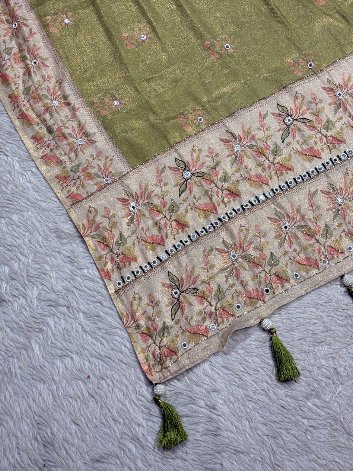 SHAGUN FASHION Premium Designer Chiffon Silk Saree with Mirror Work Pallu