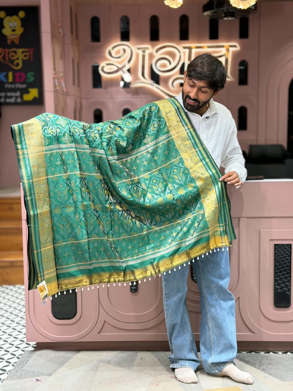 SHAGUN FASHION Exclusive Patola Silk Saree With Rich Zari Weaving & Pearl Latkan