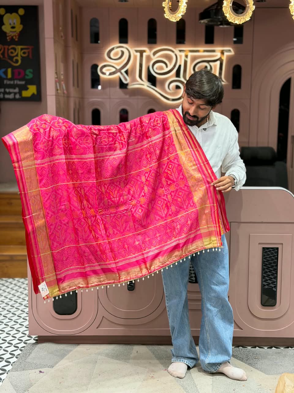 SHAGUN FASHION Exclusive Patola Silk Saree With Rich Zari Weaving & Pearl Latkan