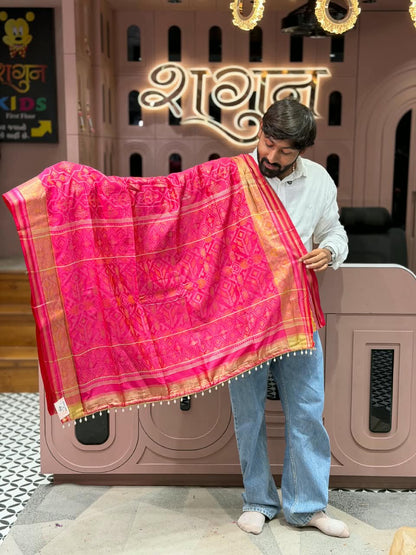 SHAGUN FASHION Exclusive Patola Silk Saree With Rich Zari Weaving & Pearl Latkan