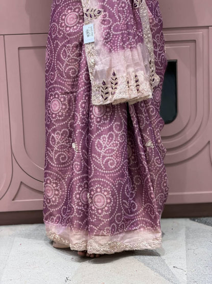 SHAGUN FASHION Designer Bandhani & Organza Silk Saree with Heavy Cutwork Pallu