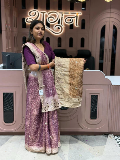 SHAGUN FASHION Designer Bandhani & Organza Silk Saree with Heavy Cutwork Pallu