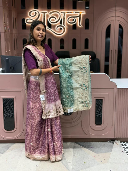 SHAGUN FASHION Designer Bandhani & Organza Silk Saree with Heavy Cutwork Pallu