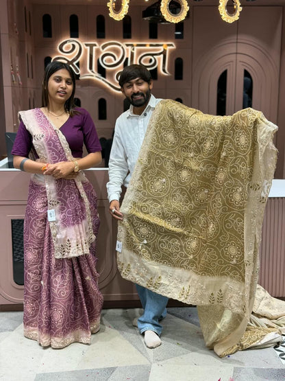 SHAGUN FASHION Designer Bandhani & Organza Silk Saree with Heavy Cutwork Pallu