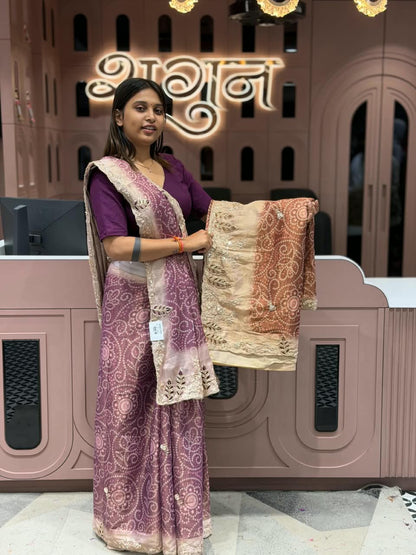SHAGUN FASHION Designer Bandhani & Organza Silk Saree with Heavy Cutwork Pallu