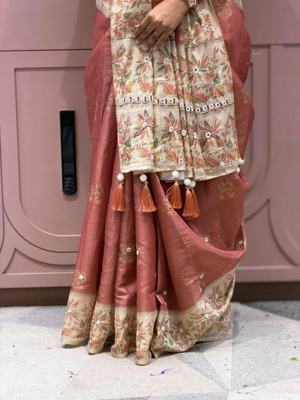 SHAGUN FASHION Premium Designer Chiffon Silk Saree with Mirror Work Pallu