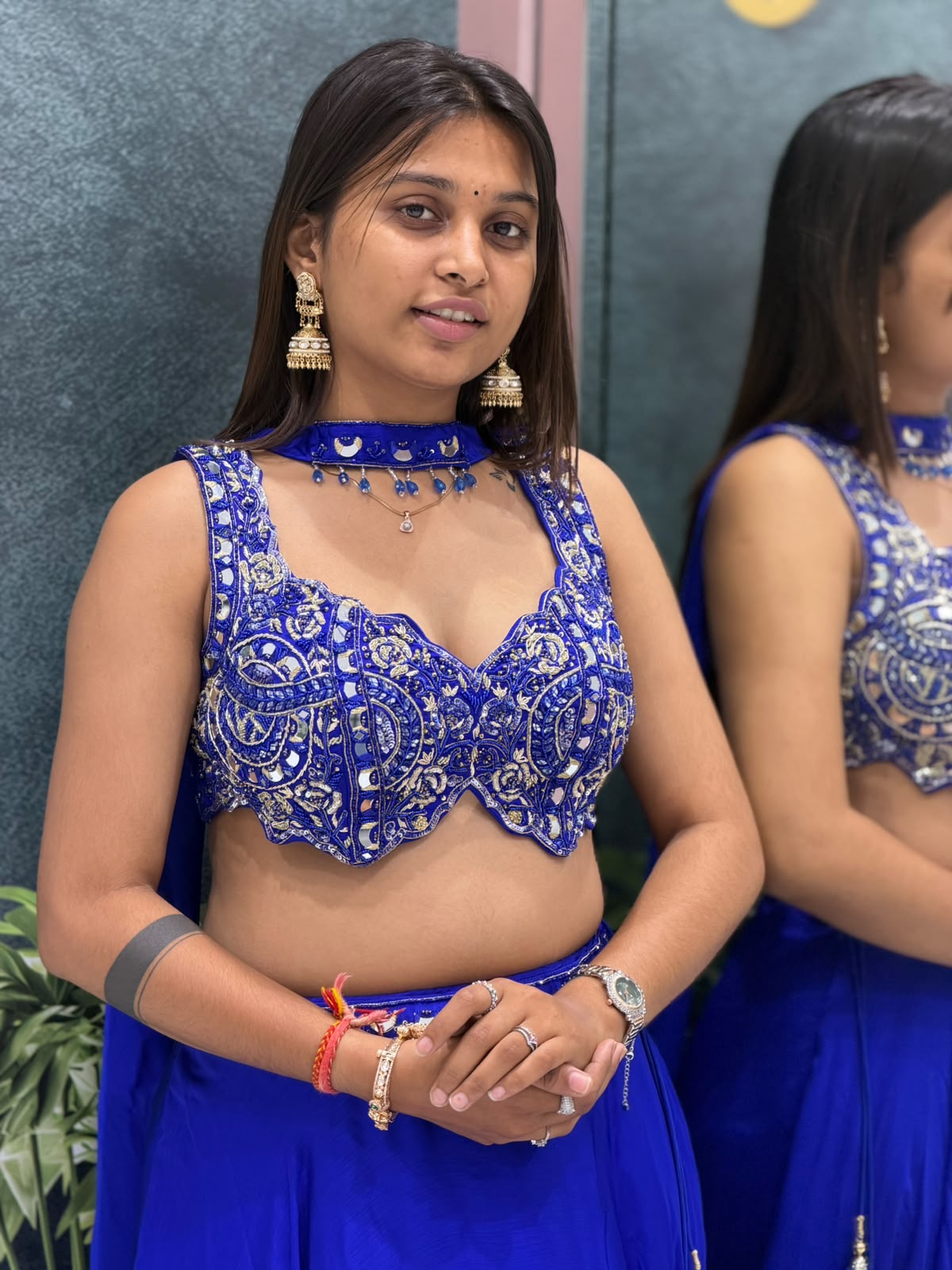 SHAGUN FASHION Royal Blue Heavy Mirror & Zari Work Designer Lehenga Choli Set with Matching Choker Dupatta