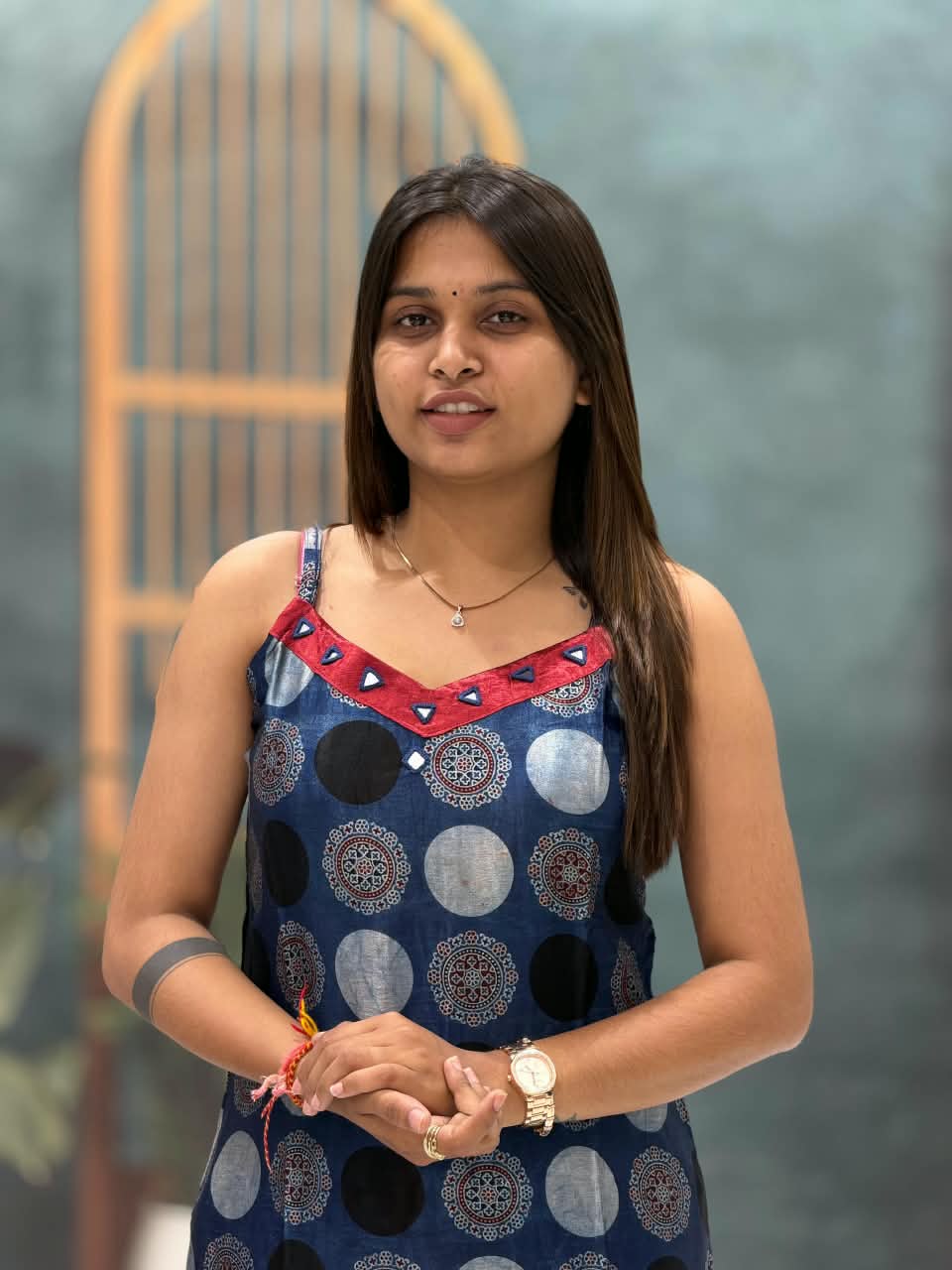 SHAGUN FASHION Exclusive Indigo Blue Printed Kurti & Palazzo Set – Traditional Mirror Work Neckline