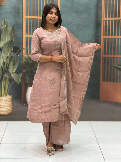 SHAGUN FASHION Premium Silk Chanderi Embroidery Kurti Set with Dupatta & Bottom