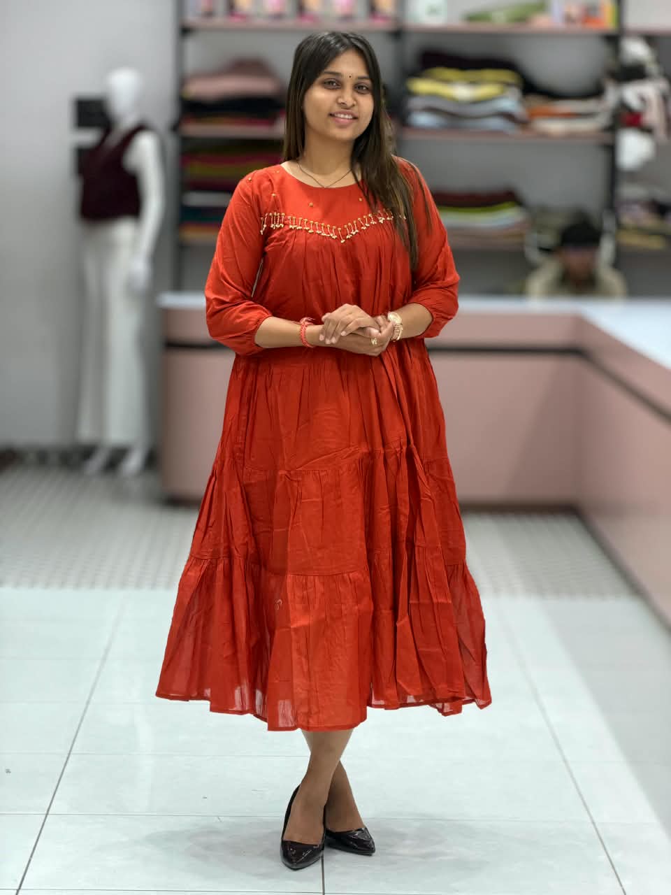 SHAGUN FASHION – Designer Tiered Flared Anarkali One-Piece Dress Exclusively on zankhi.in