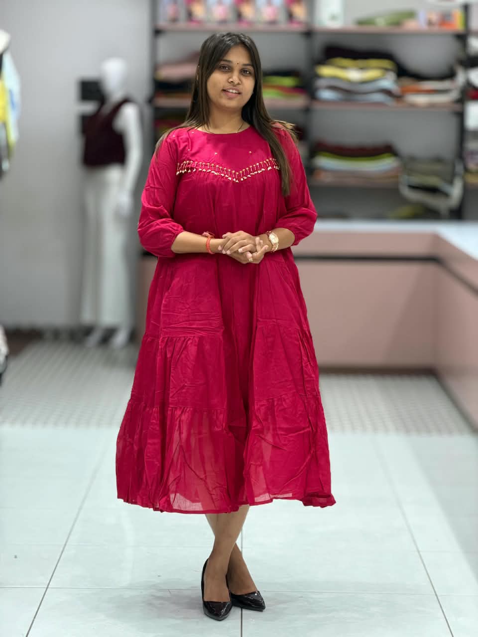 SHAGUN FASHION – Designer Tiered Flared Anarkali One-Piece Dress Exclusively on zankhi.in