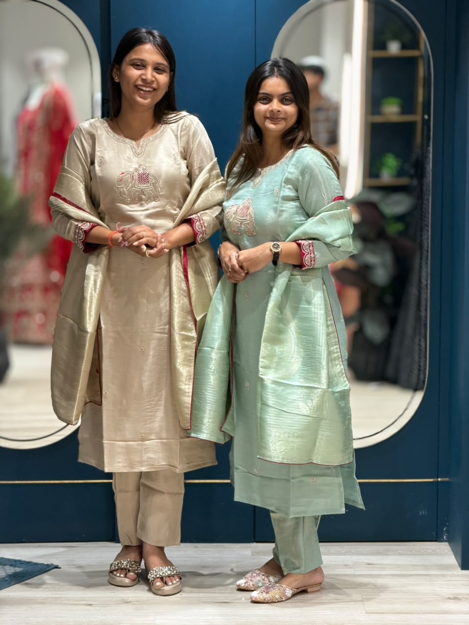 SHAGUN FASHION – Designer Elephant Motif Silk Suit Set with Banarasi Dupatta