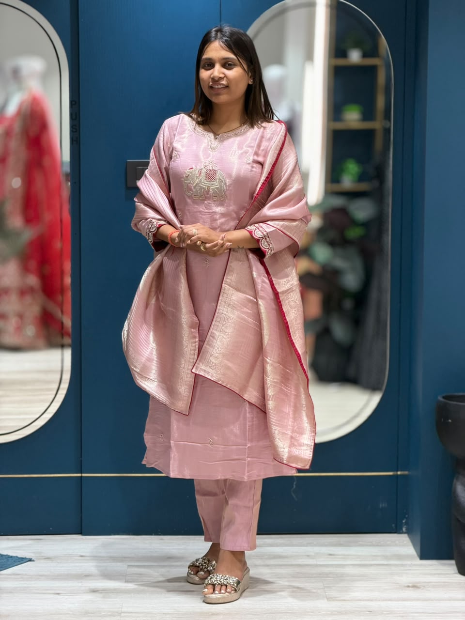 SHAGUN FASHION – Designer Elephant Motif Silk Suit Set with Banarasi Dupatta