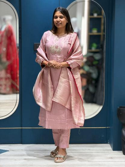 SHAGUN FASHION – Designer Elephant Motif Silk Suit Set with Banarasi Dupatta