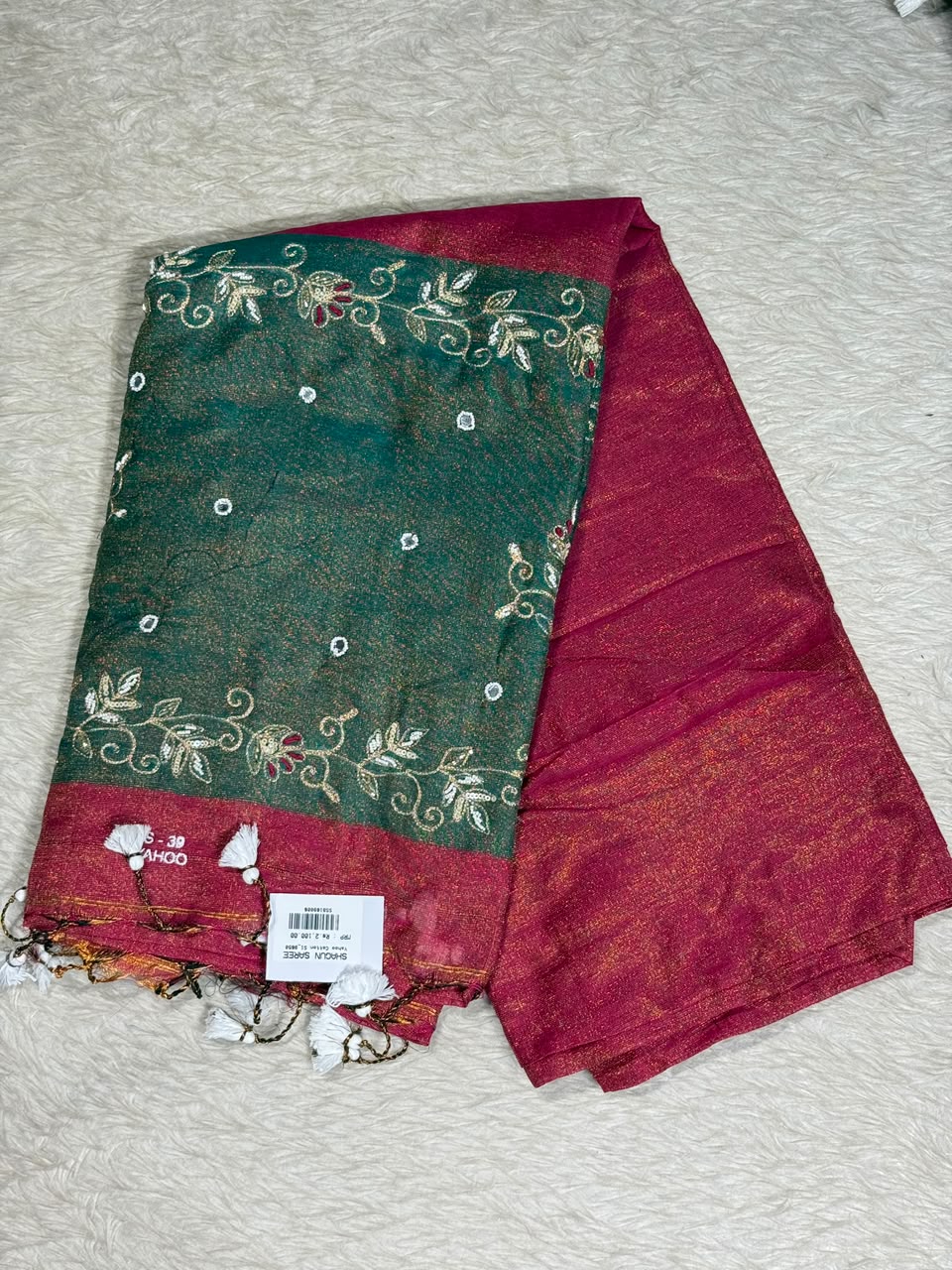 SHAGUN FASHION Exclusive Soft Yahoo Linen Cotton Saree with Rich Embroidery Border, Shiny Metallic Finish & Fancy Tassels Pallu