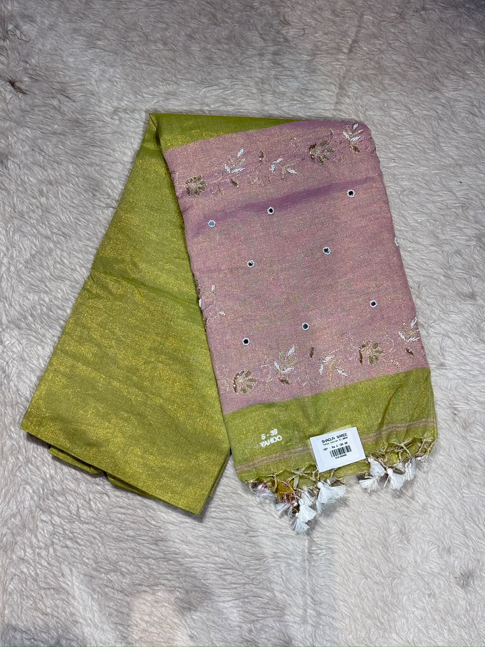 SHAGUN FASHION Exclusive Soft Yahoo Linen Cotton Saree with Rich Embroidery Border, Shiny Metallic Finish & Fancy Tassels Pallu