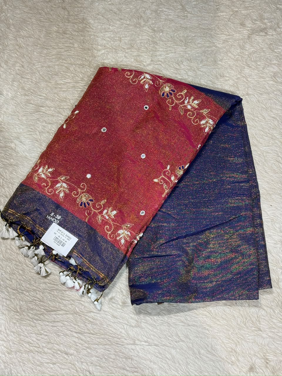 SHAGUN FASHION Exclusive Soft Yahoo Linen Cotton Saree with Rich Embroidery Border, Shiny Metallic Finish & Fancy Tassels Pallu