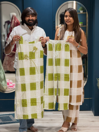 SHAGUN FASHION Premium Cotton Block Printed Kurti & Pant Set with Handwork Embroidery