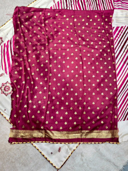 SHAGUN FASHION Premium Uniform Silk Saree with Leheriya Stripes & Mirror Work Mandalas