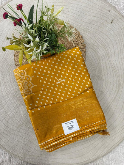 SHAGUN FASHION Premium Bandhani Print Art Silk Saree with Rich Zari Border & Mandala Motif Pallu