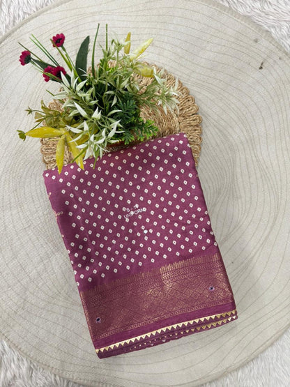 SHAGUN FASHION Premium Bandhani Print Art Silk Saree with Rich Zari Border & Mandala Motif Pallu