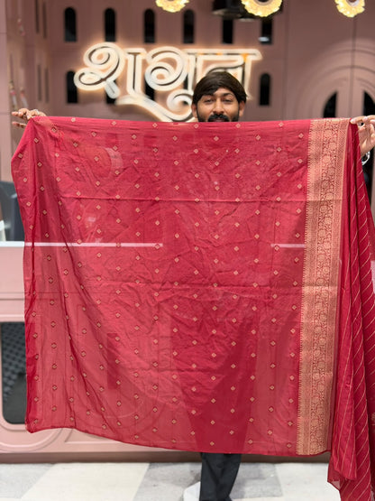 SHAGUN FASHION Premium Gajji Silk Patola & Bandhani Print Saree with Heavy Zari Weaved Pallu & Tassels
