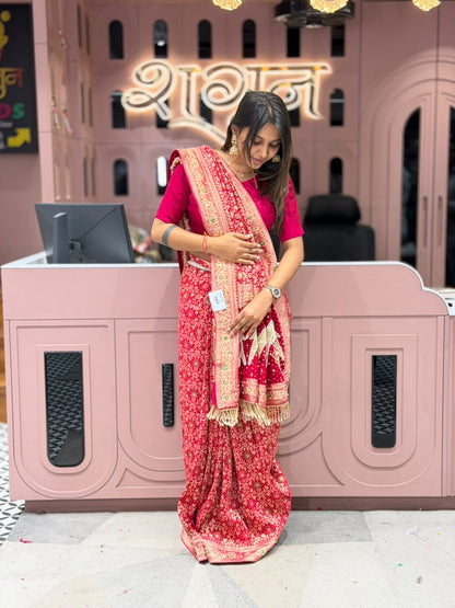 Gorgeous Designer Banarasi Silk Saree with Heavy Zari Work and Fancy Tassels