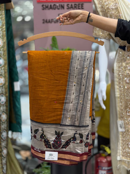 SHAGUN FASHION Premium Kalamkari & Peacock Printed Tussar Silk Saree with Contrast Blouse Piece
