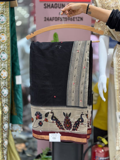 SHAGUN FASHION Premium Kalamkari & Peacock Printed Tussar Silk Saree with Contrast Blouse Piece