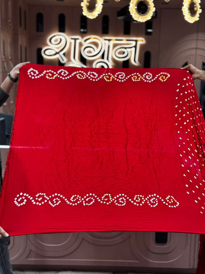 Exclusive Traditional Bandhani Print Soft Fabric Saree With Rich Zari Pallu